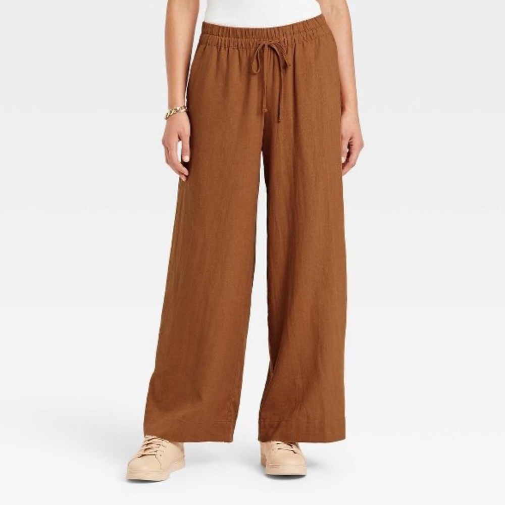 NWT A New Day Target Rust Brown Linen Wide Leg Pants